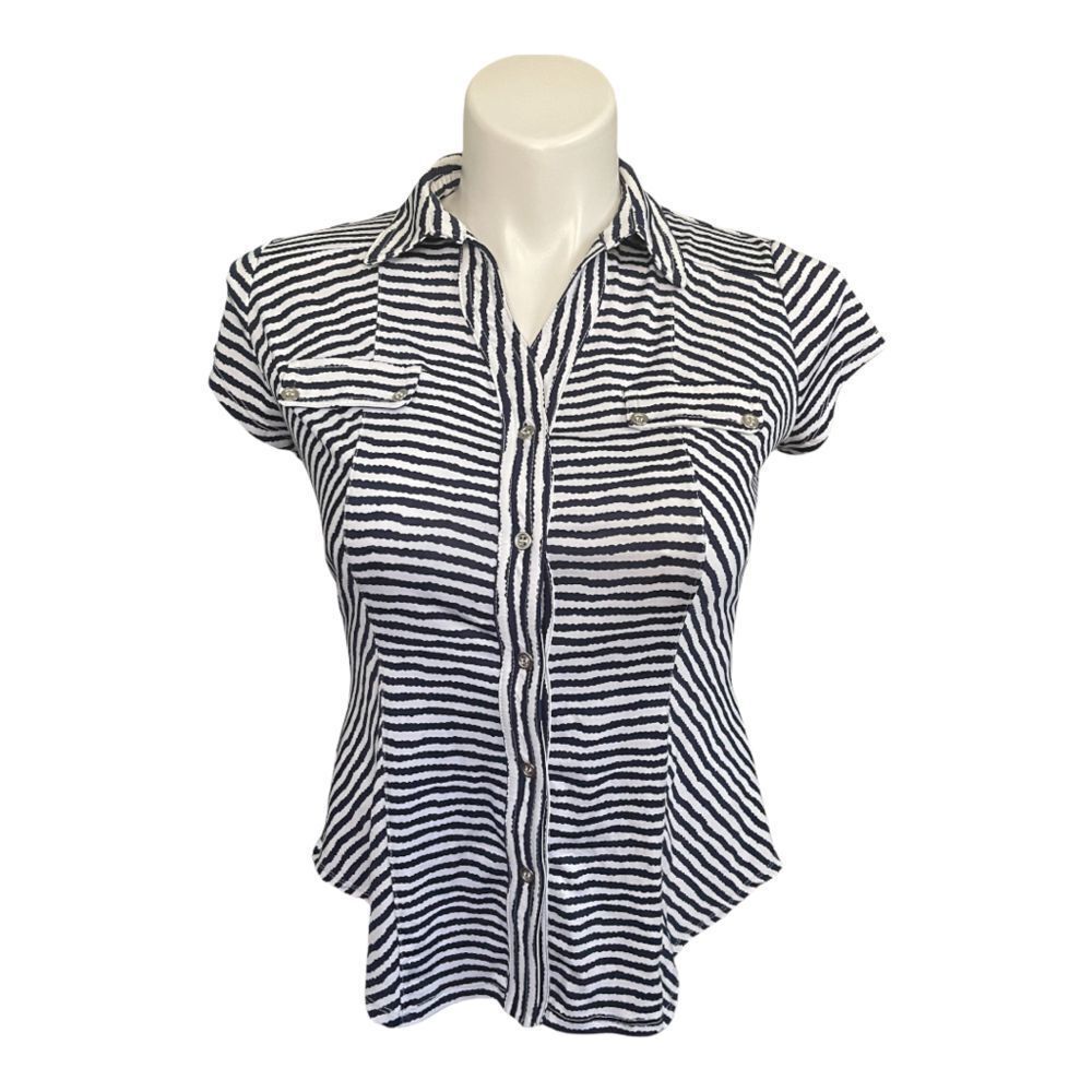 NEW York Clothing Company Navy and‎ White Striped Button Front Blouse M